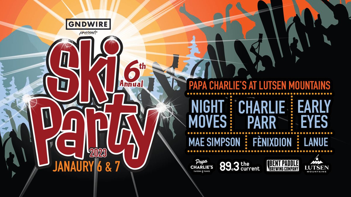 EllipsisDuluth's tweet photo. This weekend @gndwire presents SKI PARTY at Papa Charlies with @lutsenmountains, @TheCurrent, and @bentpaddlebeer
Friday &amp; Saturday | See event page for ticket information
@MaeSimpsonmusic 
@theCharlieParr 
@_lanue_
https://t.co/qBj58EnoMP https://t.co/Sdsfwd0Gun