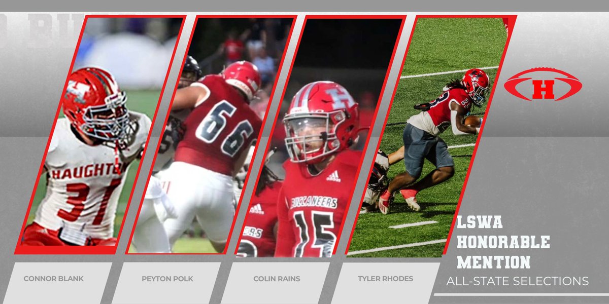 HBucs_football's tweet photo. Congratulations to Seniors Connor Blank, Peyton Polk, Colin Rains, and Tyler Rhodes on being named Honorable Mention All State by the Louisiana Sports Writers Association ‼️ https://t.co/lhgZsA2ig7