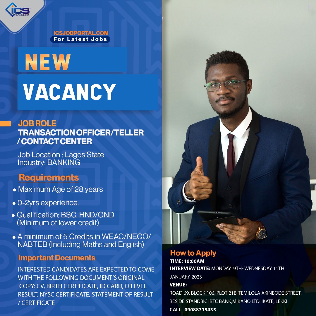 icsoutsourcing's tweet photo. Kindly see flyer for Job details.
#jobinterview #jobcontract #vacancy #joboffers #jobsinlagos #jobadvert #job #jobsearch #jobseekers https://t.co/DKGY3vB0pC