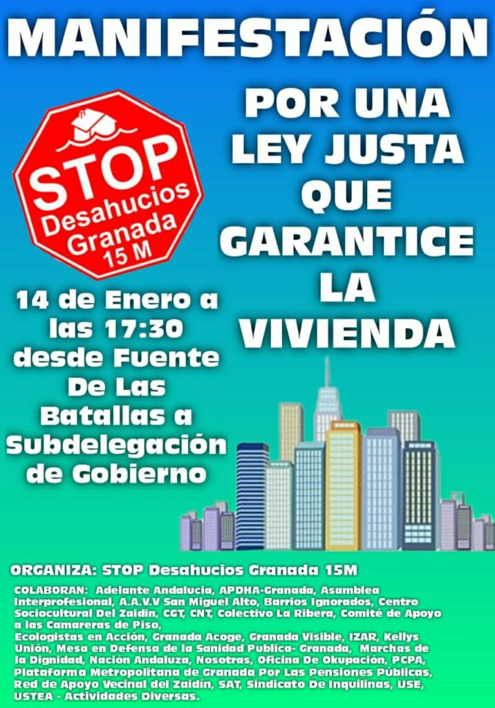 Movilización por una Ley Estatal de Vivienda que garantice y blinde el deresho a la vivienda. Te esperamos el sábado14 de Enero a las 17:30h en la Fuente de las Batallas.
Las tres medidas imprescindibles de las PAH y movimiento de vivienda:
Stop a los desahucios
Tope a l ...