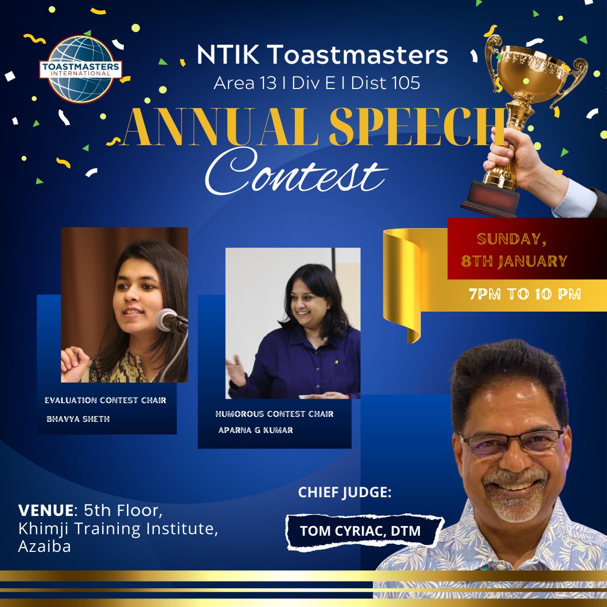 aparnajee's tweet photo. It's Contest Time...
Witness the Clash of the Titans this whole month, in Toastmasters...

If you are in Muscat, join us tomorrow at NTIK for the humorous and the Evaluation Contests, and watch as the Winner goes up to the next level...

#toastmastersinternational #toastmasters https://t.co/kVmmF6MvtB