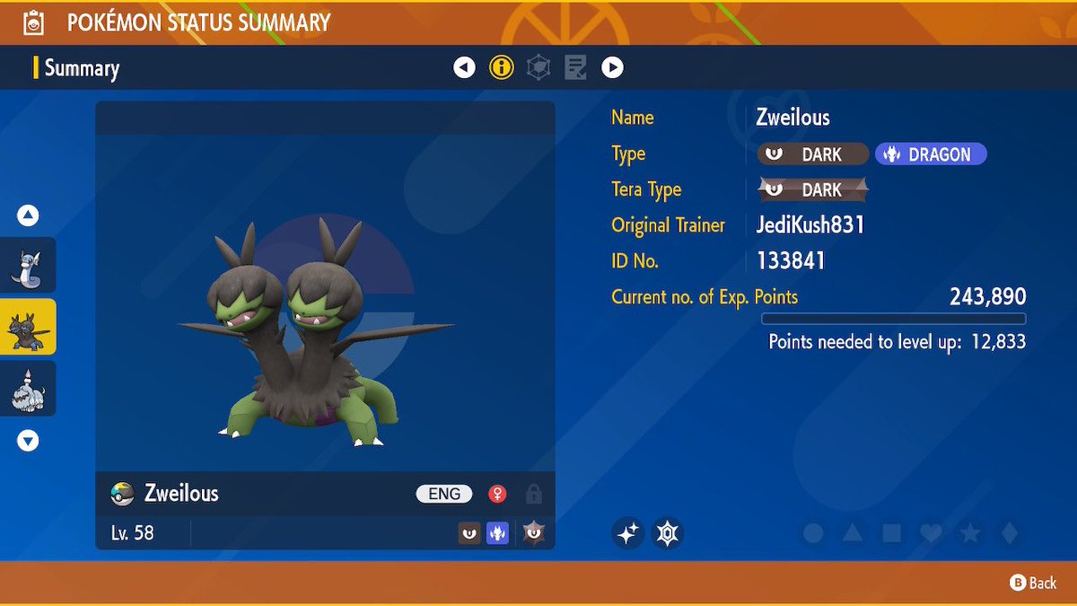 CaptUnova's tweet image. Shout out to @JediKush831 for going out of his way to catch this Zweilous in a #MoonBall for me! Thank you you so much! #PokemonScarlet #PokemonViolet #ShinyTrade #AceShinyHuntersXUnovaGang #UnovaGangRiseUp 🫡
#Deino #モノズ
#Zweilous #ジヘッド 
#Hydreigon #サザンドラ
✨✨✨