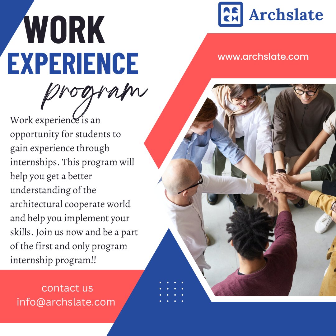 archslate's tweet photo. There is no substitute for learning about the world of work and being in the world of work. You can do that through internships.  Want to know more about the program? follow us and stay tuned.

#wep #internship#firms#b.arch#M.arch #architecture#architectureinternship https://t.co/AUfOZxviFD