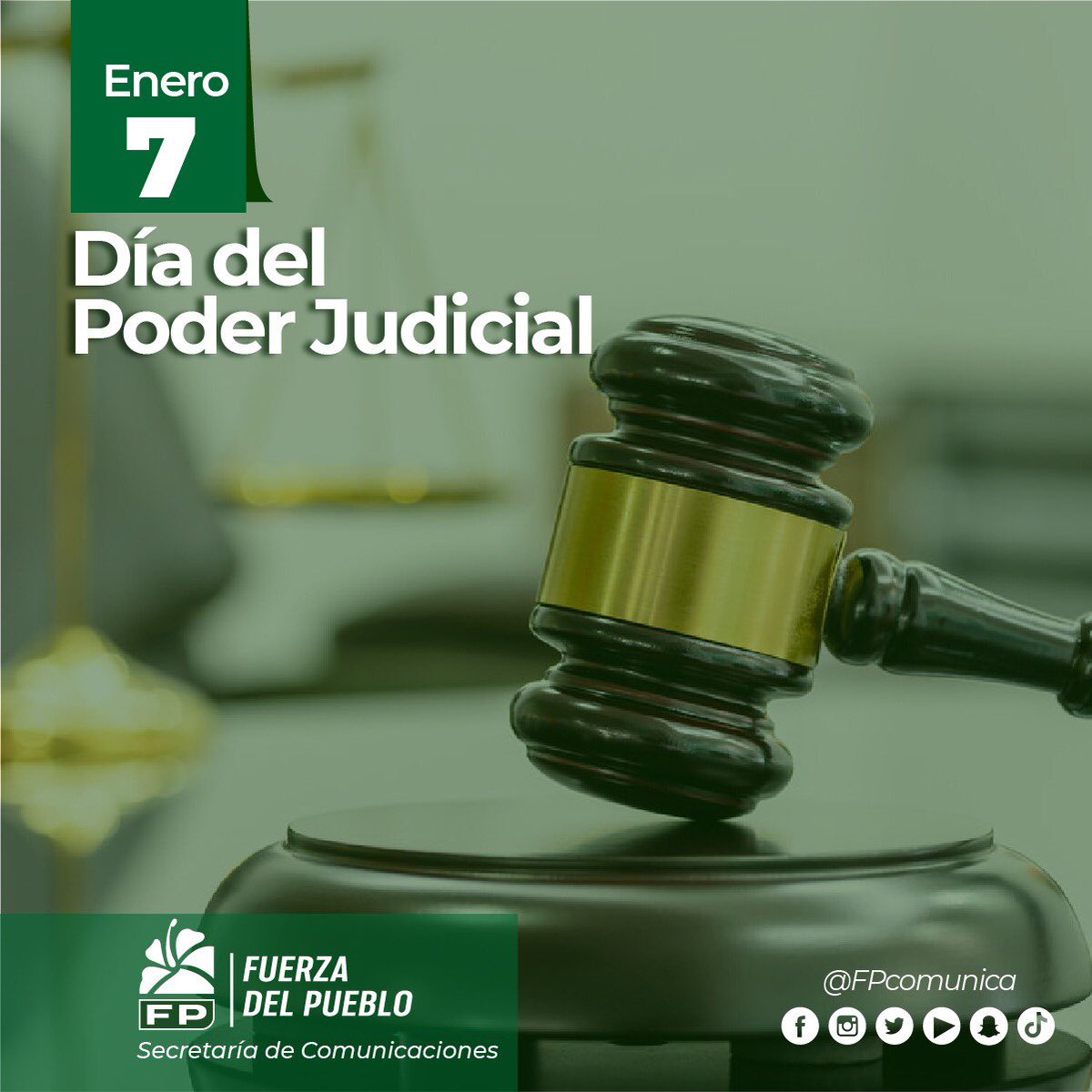 #FPComunica |

Hoy, 7 de enero, se conmemora el Día del Poder Judicial en la República Dominicana. Desde la #FuerzaDelPueblo felicitamos a los profesionales que tienen la ardua y noble tarea de impartir justicia.