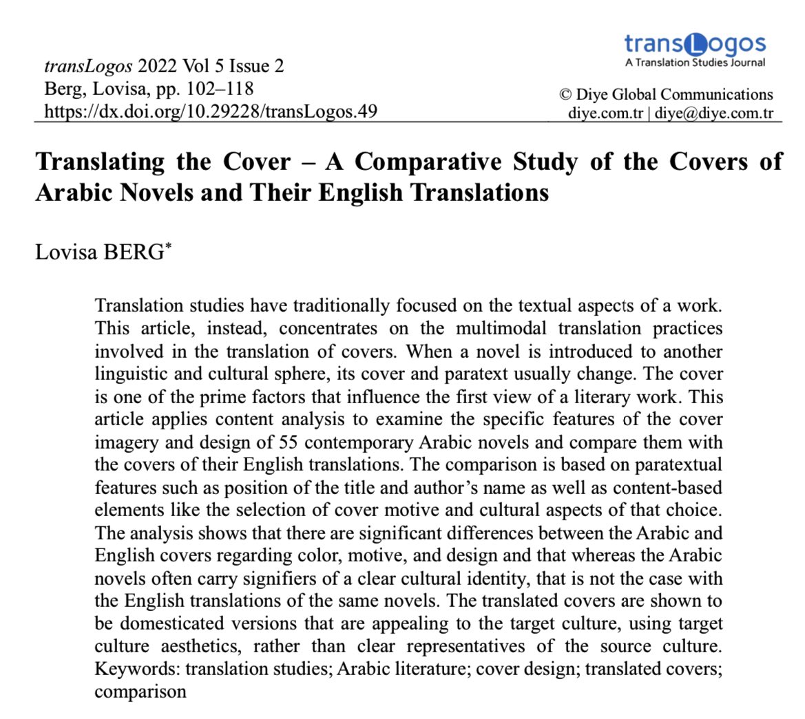 In her study “Translating the Cover – A Comparative Study of the Covers of Arabic Novels and Their English Translations,” BERG scrutinizes the translation of book covers through her study on award-winning/nominated novels ✍️💫