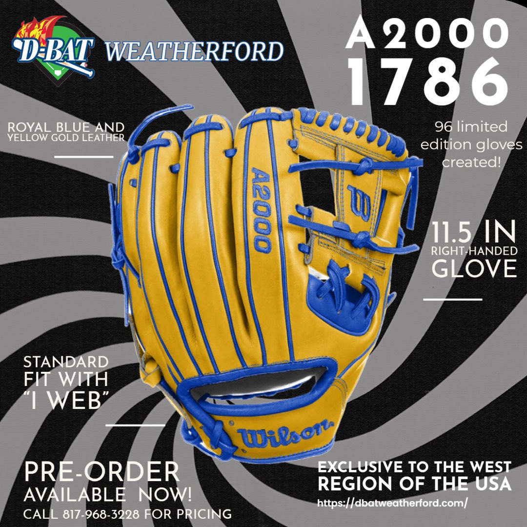 DBATWeatherford's tweet photo. Limited Edition A2000 1786 Glove is ready for Pre-Sale!  @DBATWeatherford will get 4!  Call the facility to get yours!  @BrockAthletics @WeatherfordLL @WHSRooBaseball @peasterhs @BoswellPioneers https://t.co/njX9cUjFb8