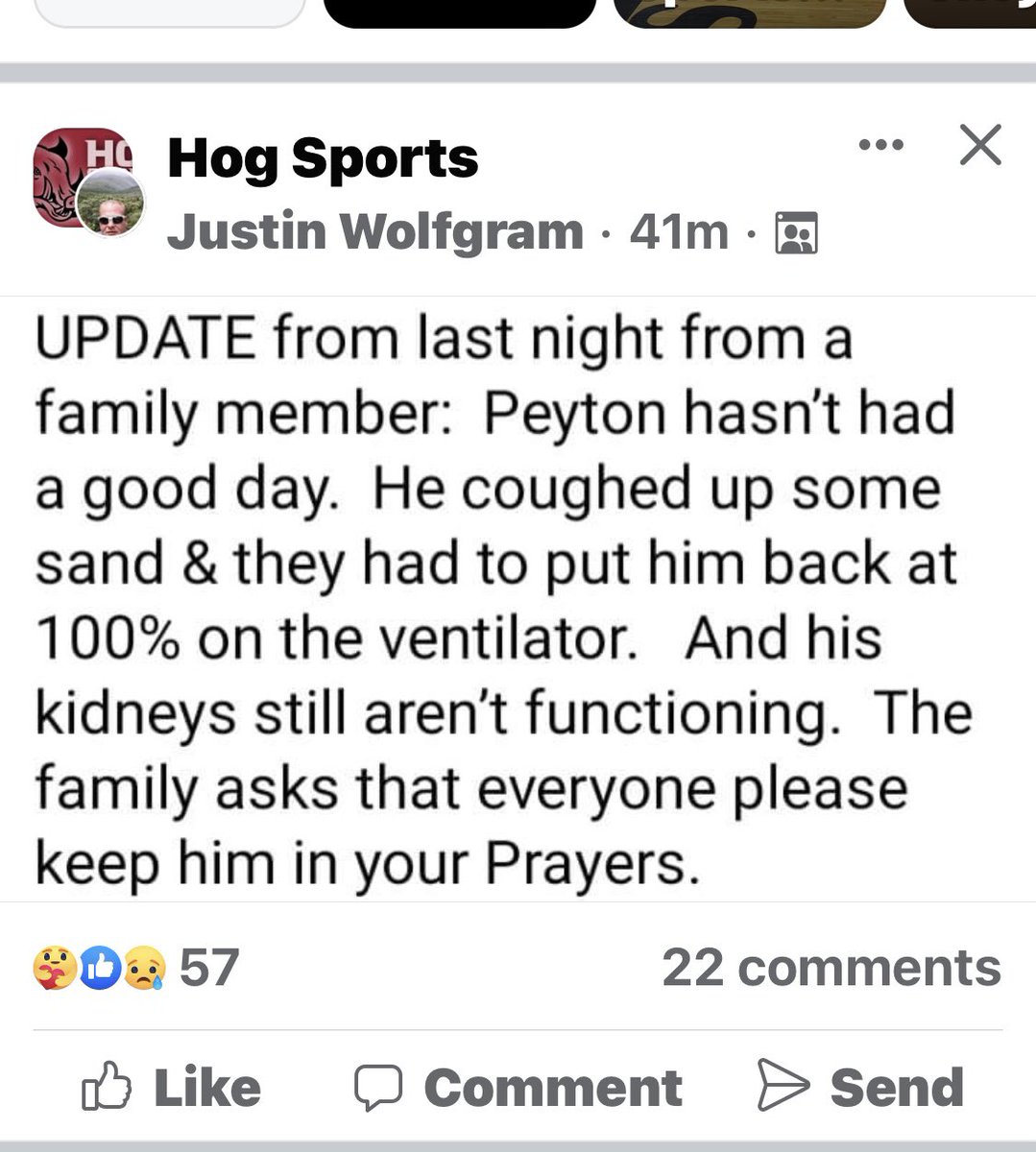 ToniDozier1's tweet photo. Keep praying for Peyton! @thepeytonhillis #HogFamily https://t.co/Q5FoHnfSGb
