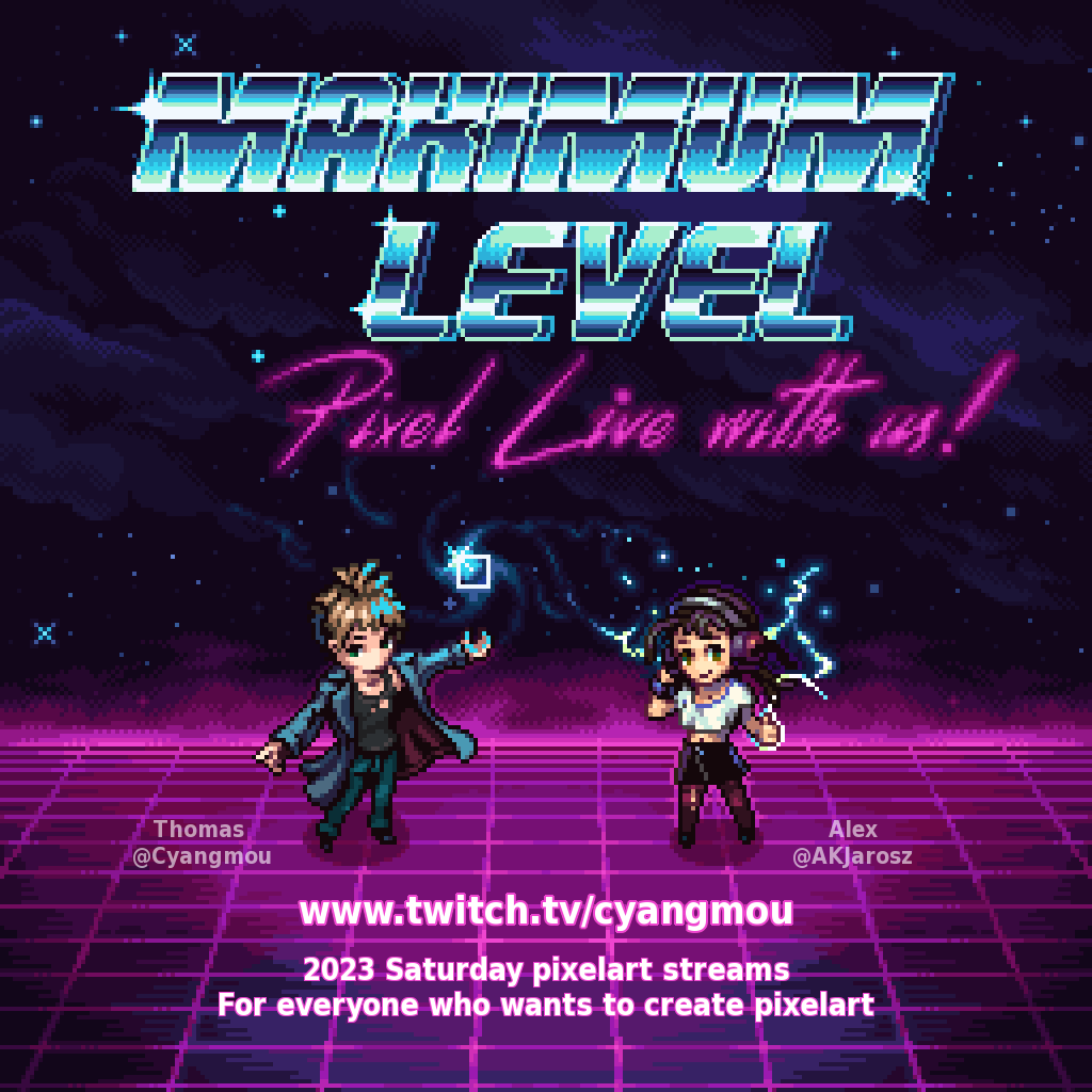 cyangmou's tweet photo. Guess what's happening today?
A pixelart stream at 17:30 CET 
(90min from now on)
See you then! https://t.co/osFlJoJHl7
