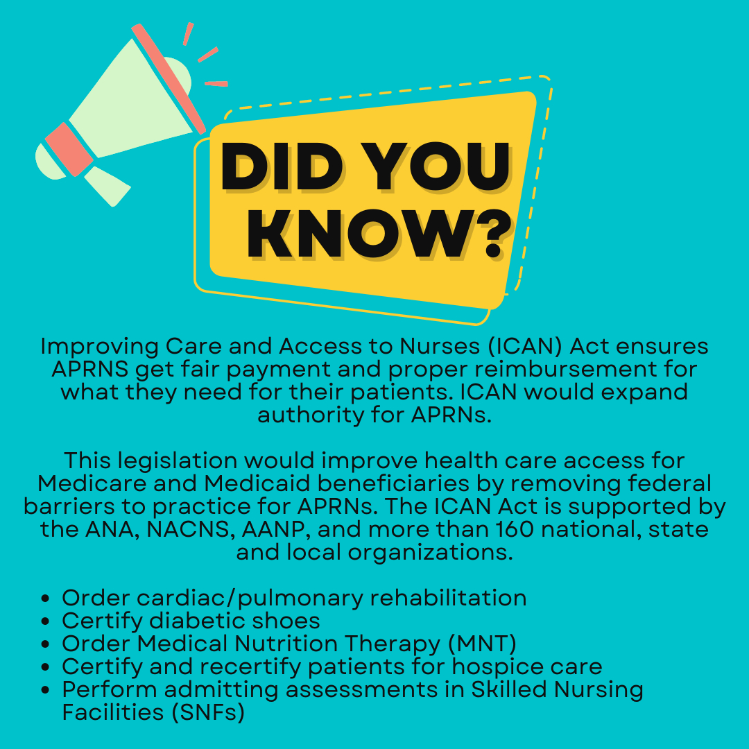 oacns's tweet photo. This is a great example of how CNSs can advocate for themselves. ICAN advances the advanced practice domain for all APRNs, but specifically CNSs. The most important step is to contact your legislator. The web address is below and on the ANA and NACNS websites.... https://t.co/nRKXchWlfW