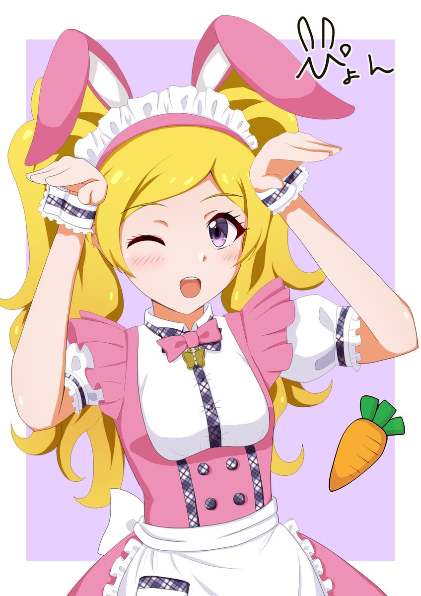 1girl animal ears rabbit ears blonde hair solo twintails one eye closed  illustration images