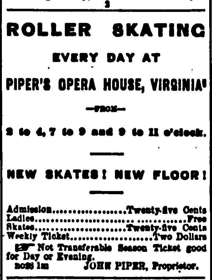 Flashback to January 7, 1882! 

Piper’s Opera House was buzzing with a new floor for rollerskating. 🛼

Thank you for the contribution Janice Oberding. 

#PipersOperaHouse #VirginiaCity #HistoricTheatre #HistoricBuilding #HistoricTheater #VirginiaCityNV