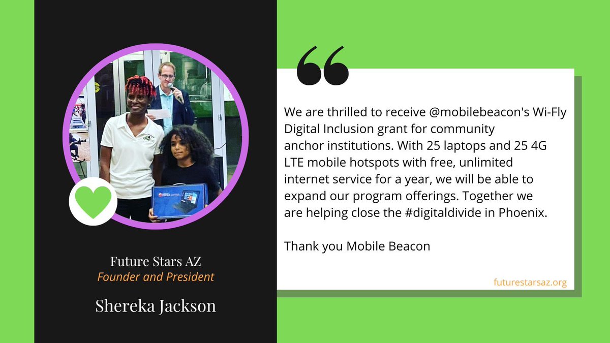futurestarsaz's tweet photo. Title 1 Tech program provided laptops and 4G LTE mobile internet
access in our community thanks to @mobilebeacon grant. 25 FAMILIES IMPACTED RIGHT AWAY! 
@mobilebeacon 

#WomeninSTEM
#STEMTeacher
#BlackgirlsinStem, #Blacksinstem
#HandsOnSTEMSaturday https://t.co/LyTEh70rwp