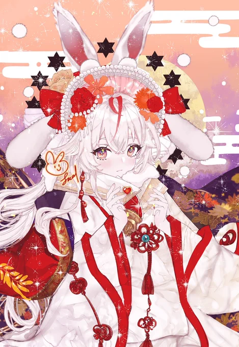 お年賀プリントでした #創作 #オリジナル #擬人化 #うさぎ #年賀状  