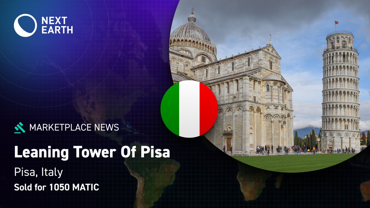 NextEarth_'s tweet photo. 📰 Marketplace News
🇮🇹 Leaning Tower of Pisa, Italy
✅ Sold for 1050 MATIC

Congrats to both the seller and the new owner!

#metaverse #virtualland #digitalland #landNFT #NFT #NFTs https://t.co/ioAeY52o92