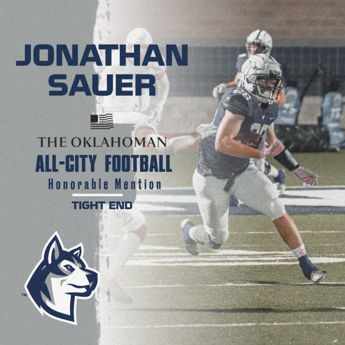 Congrats to Jonathan Sauer on being named Honorable Mention All-City Tight End by the Oklahoman! #HuskyNation #beGREAT @edmond_football