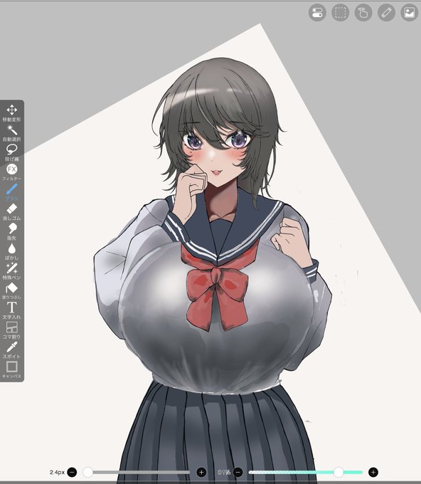 ボツにするか迷ってた恵体女子高生の絵、結局加筆しながら描き続けてるんじゃ…… 