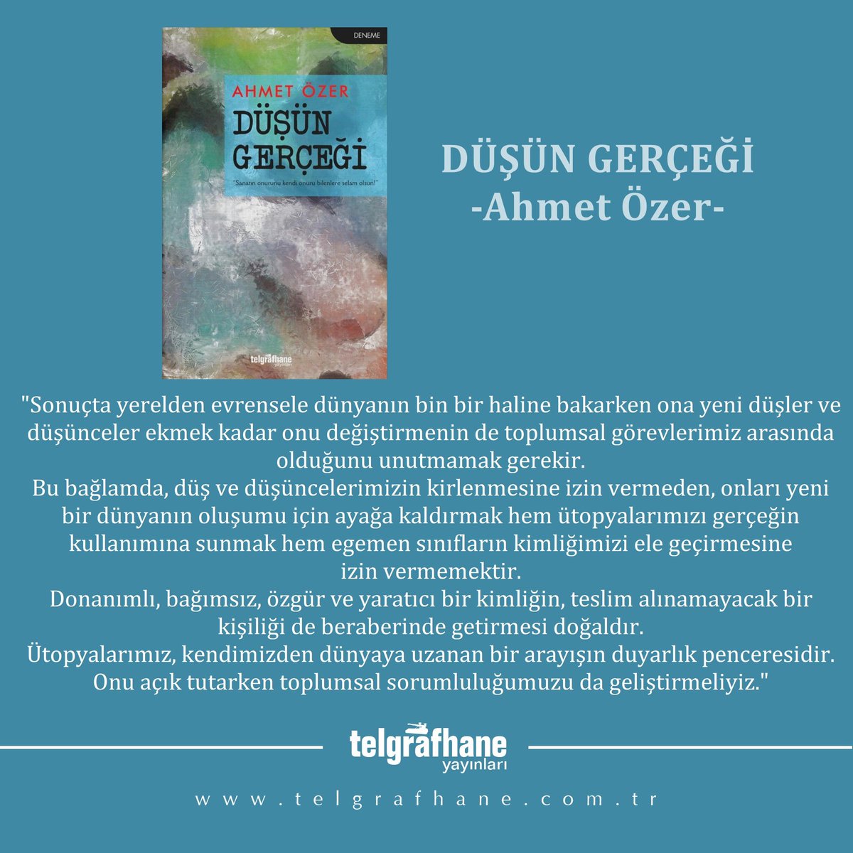 Düşün Gerçeği'ni, indirimli fiyatıyla internet sitemizden edinebilirsiniz.
Keyifli okumalar! 
👇
telgrafhane.com.tr

#telgrafhane #telgrafhaneyayınları #düşüngerçeği #ahmetözer #kitap #yenikitap #kampanya #indirimlikitaplar #okumaközgürlüktür