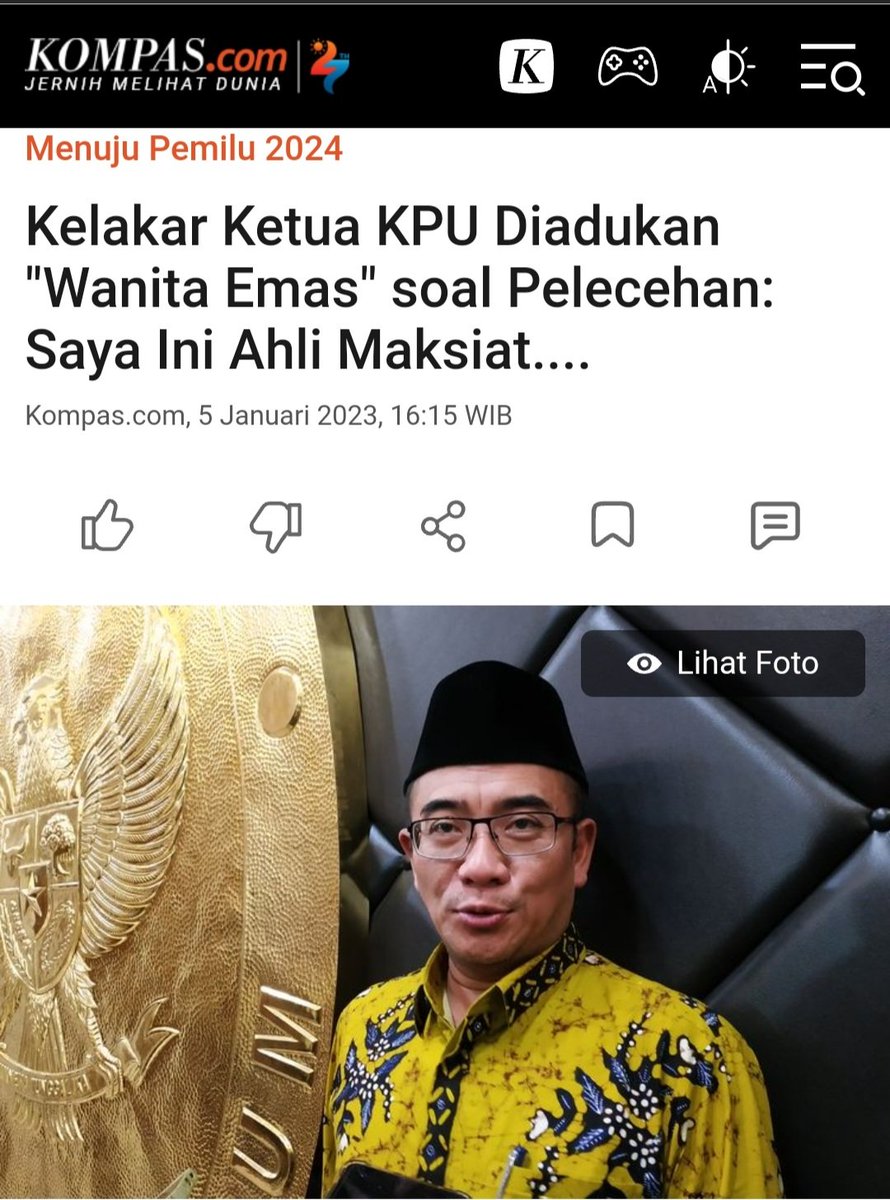 bangZhack86's tweet photo. Kelakar Ketua KPU Diadukan "Wanita Emas" soal Pelecehan: Saya Ini Ahli Maksiat.... https://t.co/2sQMbbyBp1
Kata Gue :
Dia "berkelakar"
(dgn bangga) mengaku ahli maksiat...
: menutupi (berlindung) perbuatannya dg narasi sprti itu.. #Omes https://t.co/A7HUeQrbfq