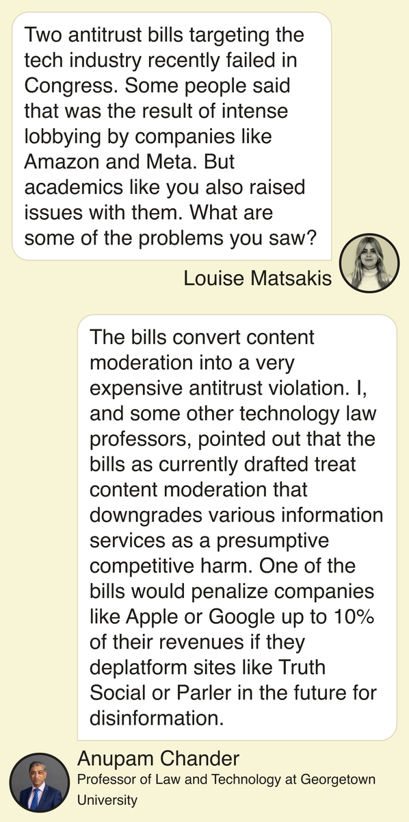 AnupamChander's tweet photo. Pleased to be cited in this @semafor @ReedAlbergotti @lmatsakis piece with #OneGoodText on the big tech antitrust bills in Congress. https://t.co/fpK7YfCcZl https://t.co/6EgGMB8cGI