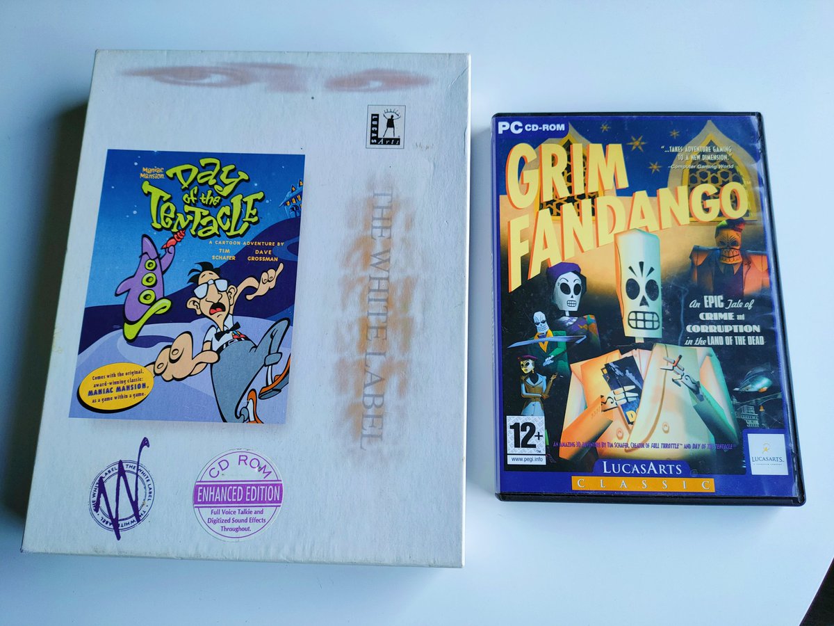 Just found these two beauties in my mum's house. Must have got them from somewhere but it's been too many years ago to remember. Nice find though. Into the retro pile they go!

#dayofthetenticle 
#grimfandango 
#pcgaming
#RETROGAMING