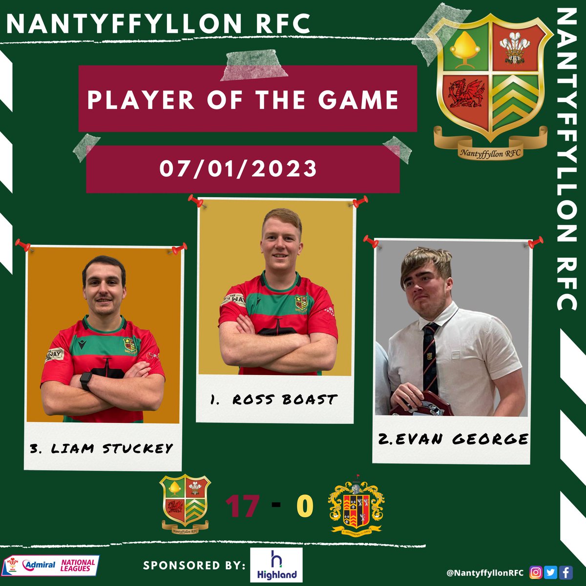 This weeks players of the game!

With the only try of the game <a href="/Rossboast/">Ross Boast</a> takes home this weeks award, but a quality performance all around 

We go again next week with the visit of @WaterWheelers 

#UppaNant