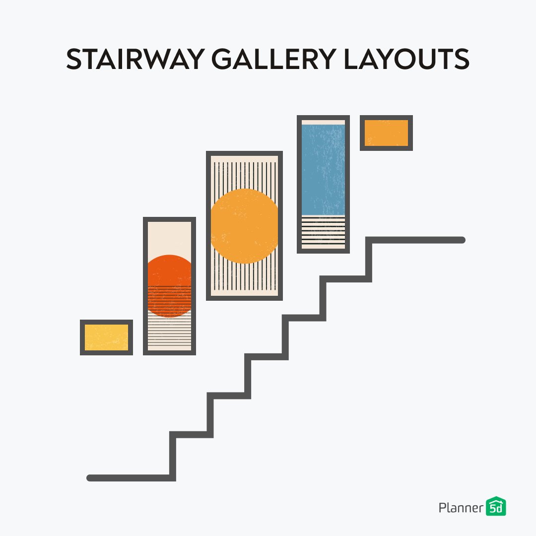 Planner5D's tweet photo. If you’re struggling to come up with ideas for a hallway gallery, here are a few suggestions👇
#layoutideas #layouthome #picturegallery #stairway #pictures https://t.co/yJegUMwJ5U