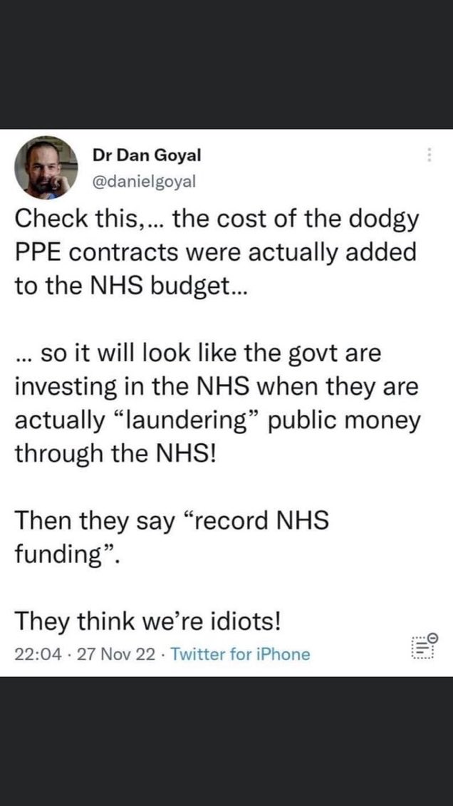 WhiskyElf's tweet photo. When the Tories say ‘record funding for NHS’, what they actually mean is this 👇👇👇👇 #ToryCorruption #NHS #PPEProfiteering https://t.co/fC5lxZjjzZ