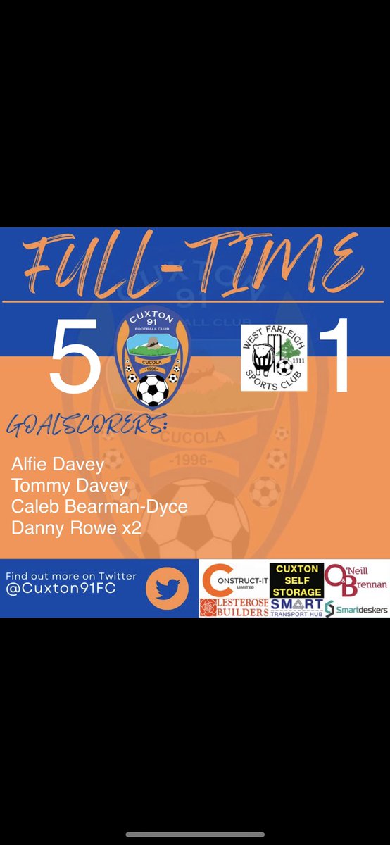 Cuxton91FC's tweet photo. 🟠🔵 FULLTIME 🟠🔵

Cuxton 5 - 1 West Farleigh

#C91 https://t.co/iuZPkLBcMd