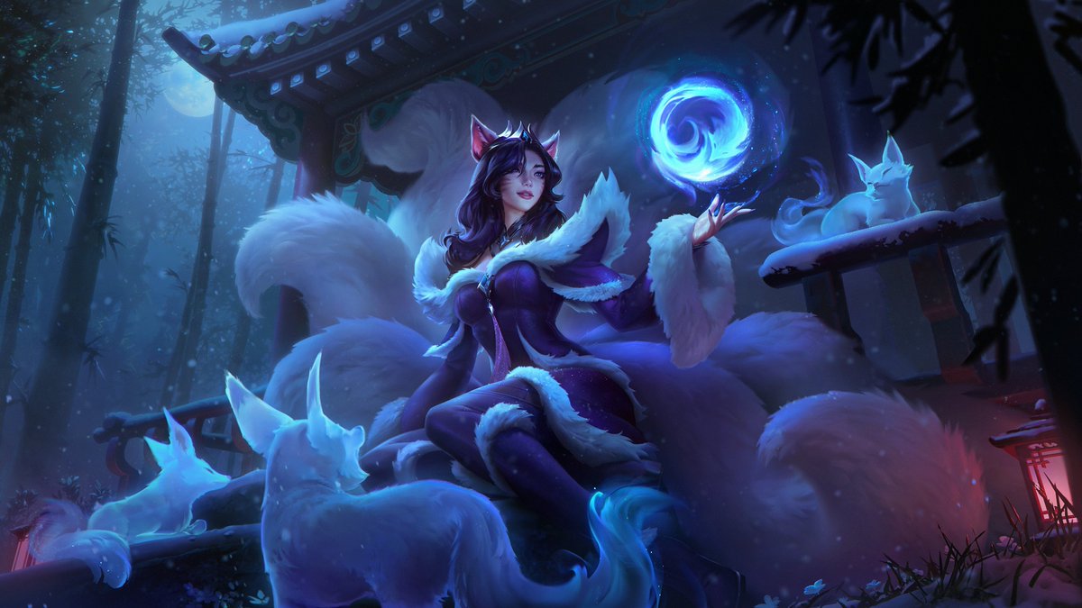 Splash Arts de la actualización de arte y sustentabilidad de Ahri: • Ahri  de Medianoche • Ahri Estrella del Pop • Ahri Raposa de Fuego • Ahri  Retadora #LeagueOfLegends, image size:1200x675