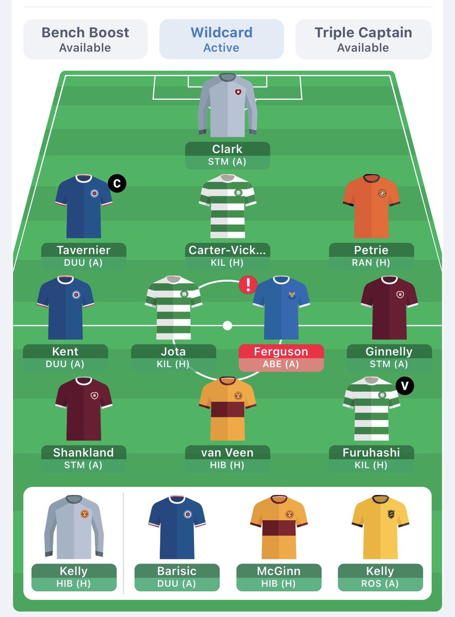 andypenman's tweet photo. #FFScotland Wildcard week! Triple OF, triple Hearts for their double then fill in the gaps, and #AlwaysCaptainTav*. Easy, right? 🤷🏻‍♂️😬🤔🙄🙃 @FantasyScotland 

*Except against Celtic these days https://t.co/wuGiu060gL