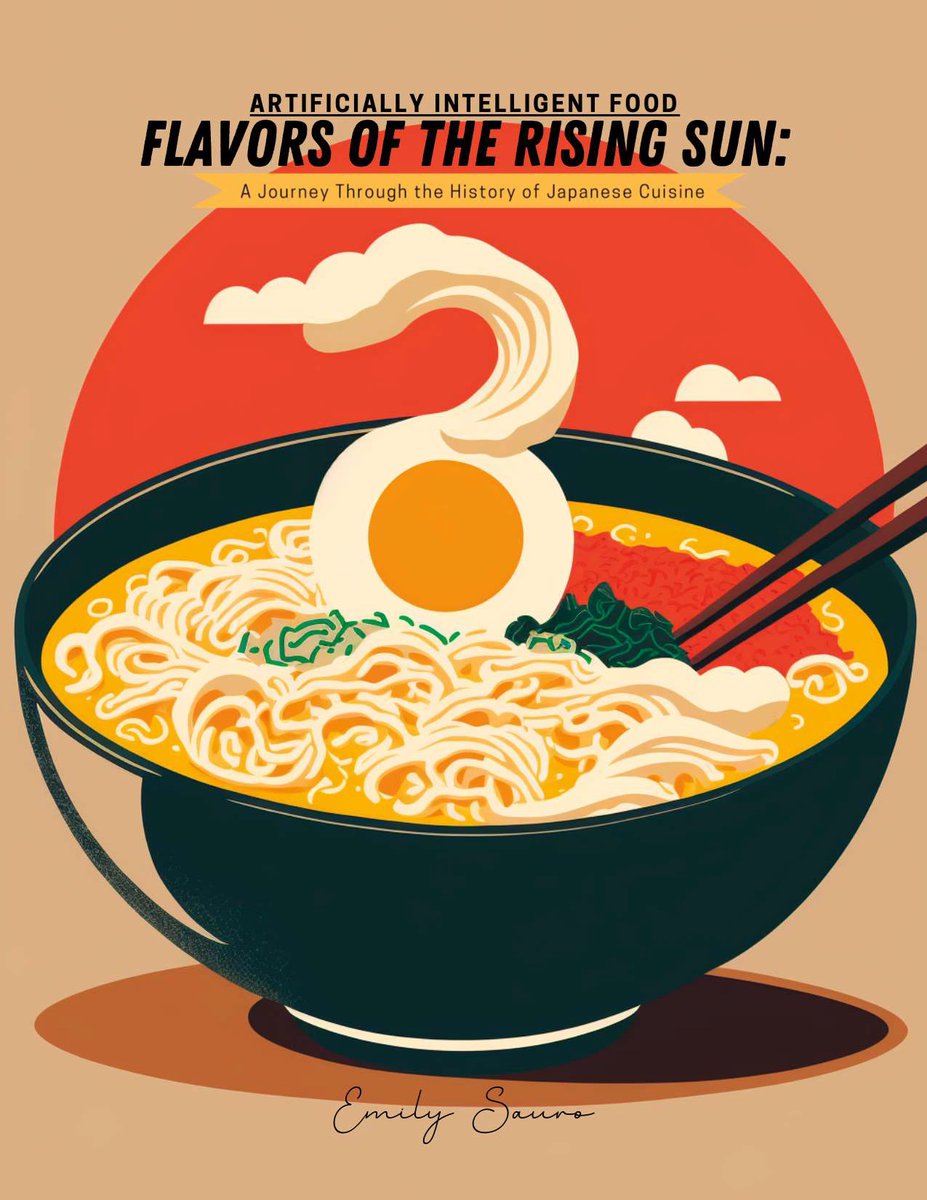 EmilySauro's tweet photo. I made a cookbook using AI to generate the photographs. Its about Japanese food and the rich history that comes with it! :D  ps its on amazon lol #AIArtCommuity #Aiphotography #Cookbook #Japanesecuisine #ArtificialIntelligence @BuzzFeedBooks https://t.co/IPMptnpok1
