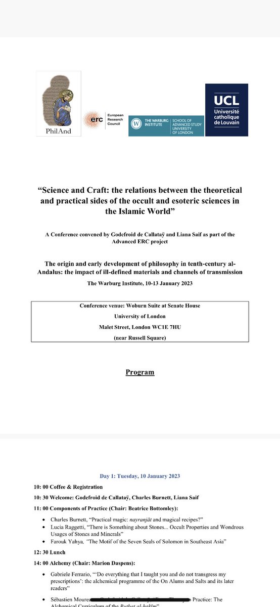 I go to London tomorrow for a conference I have organised at the Warburg Institute <a href="/Warburg_News/">The Warburg Institute</a>  entitled “Science and Craft: the relations between the theoretical and practical sides of the occult and esoteric sciences in the Islamic World”. The line-up is epic, I’d say!