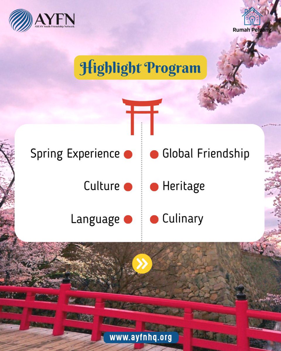 ayfnacademy's tweet photo. Japan Culture Camp by AYFN is a cultural learning program designed to give an understanding on culture and social awareness for participants. This program was started since 2015.
#travel #japan #scholarship #ayfn #beasiswa #jepang #beasiswajepang #paidtravel #osakacastle #gion https://t.co/1Ticm6BxAF