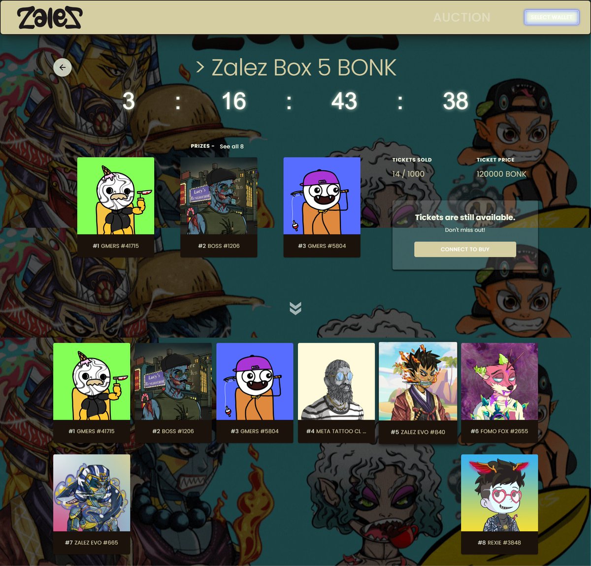 zalez_ale's tweet photo. Zalez Box 5 BONK
@GMersNFT
@Omerta_SOL 
@MetaTattooClub
@RexieNFT 

Duration = 3 Day left

with 1 Ticket you can have a chance to get one of these

LINK : https://t.co/xZxMSNpkZd

 @hey_wallet

Send 1000 $BONK to the first 700 people who Retweet this tweet https://t.co/BUsylcveyr