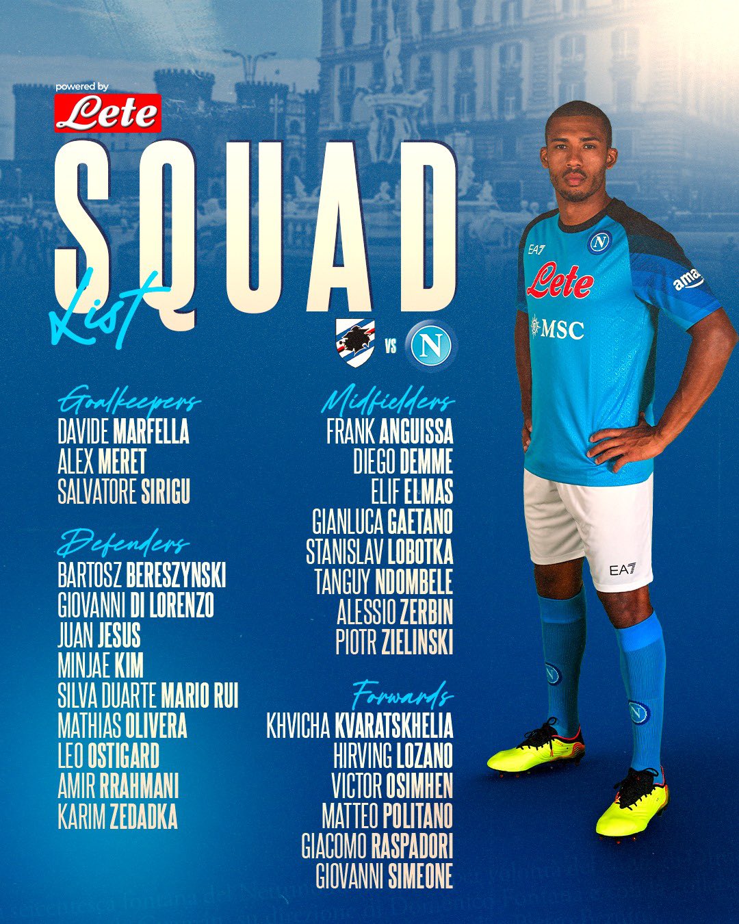 Sampdoria - Napoli convocati Spalletti