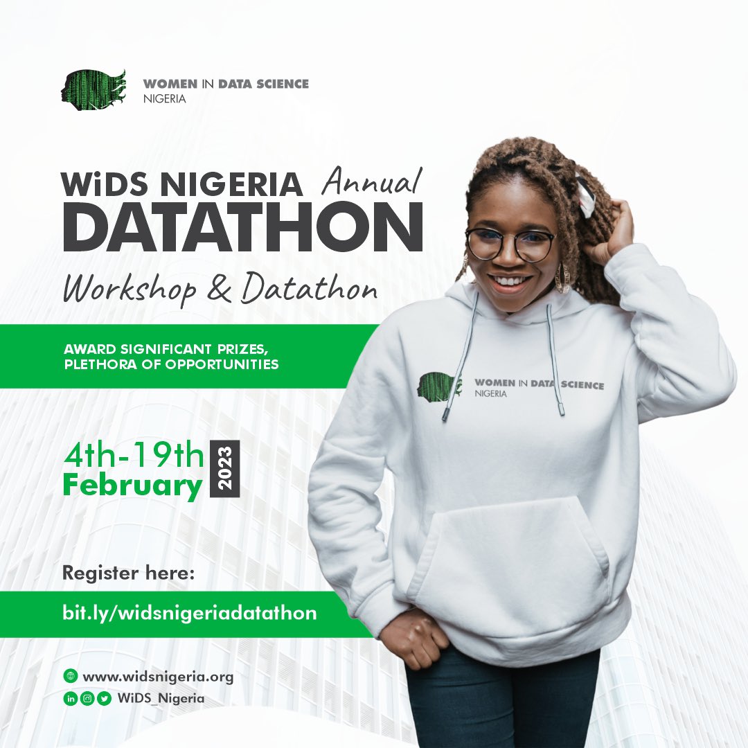 Datathons enhance technical, soft skills, team work, offer potential solutions and a lot more.

Improving our community,the #WiDS2023 season begins with our annual #WiDSNG Datathon welcoming people from all corners of Nigeria and all skill sets.

Register: bit.ly/widsnigeriadat…
