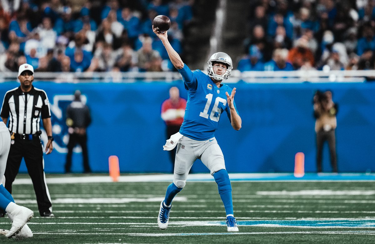 LionsPR's tweet photo. Among all @NFL QBs since the start of December, @Lions QB @JaredGoff16 ranks:

- 1st in passer rating (113.0)
- 1st in INTs (0)
- t-1st in passing TDs (12)
- 2nd in yards/attempt (8.11)
- 2nd in passing 1st downs (82)
- t-2nd in 25+ yard passes (12)
- 3rd in passing yards (1,532) https://t.co/q5pcULjsOE