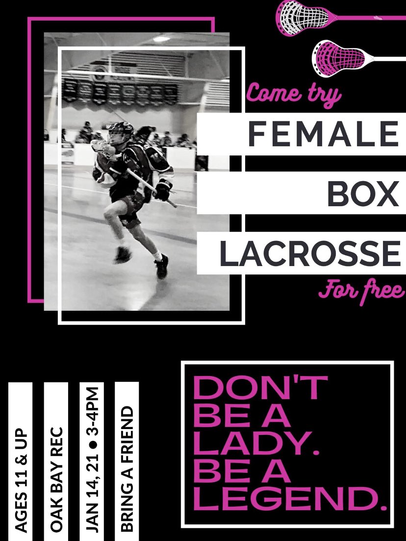 Amazing opportunity for girls to try this incredible sport! The experiences my daughters have had through, and because of, box lax are incredible. Fun, fast paced, and awesome people involved in this game. #yyj #yyjsports #boxlax #lacrosse 🥍