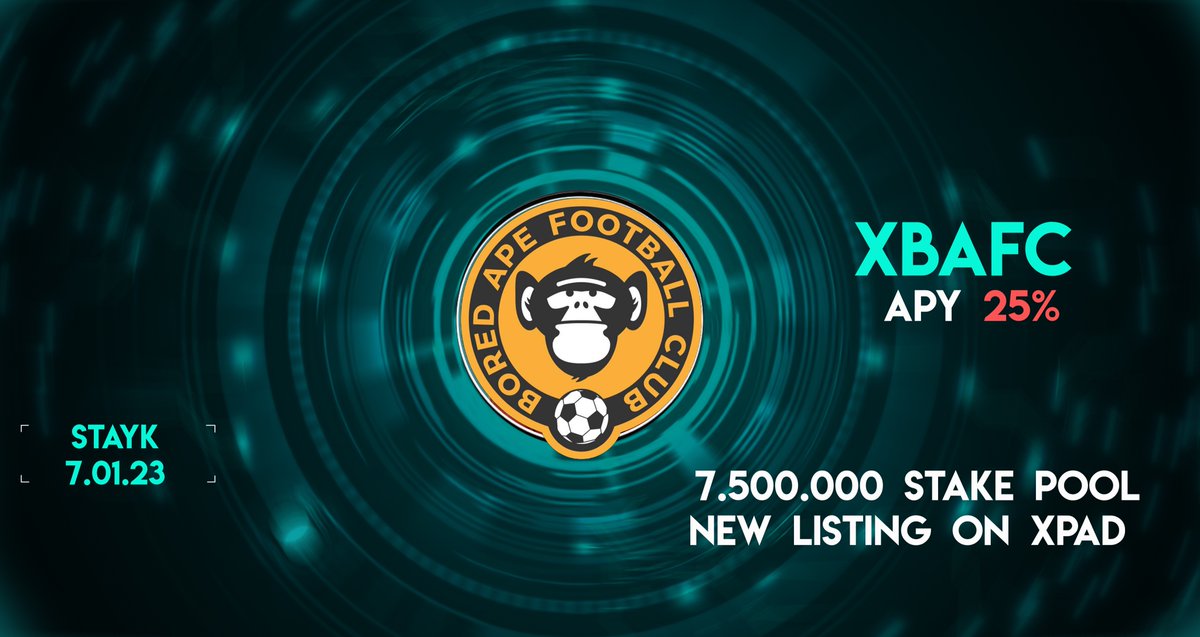 🚨 New listing on XPad <a href="/BoredApe_FC/">Bored Ape Football Club</a>🚨

Stake started ✅
Staking pool: 7,500,000 $xBAFC
APY: 25.00 %
Daily:  0.0612 %

All <a href="/BoredApe_FC/">Bored Ape Football Club</a> holders can connect staking on🔗 xpadapps.com 🔥

#XPad  #staking #XRPL #XRPLedger #passiveincome