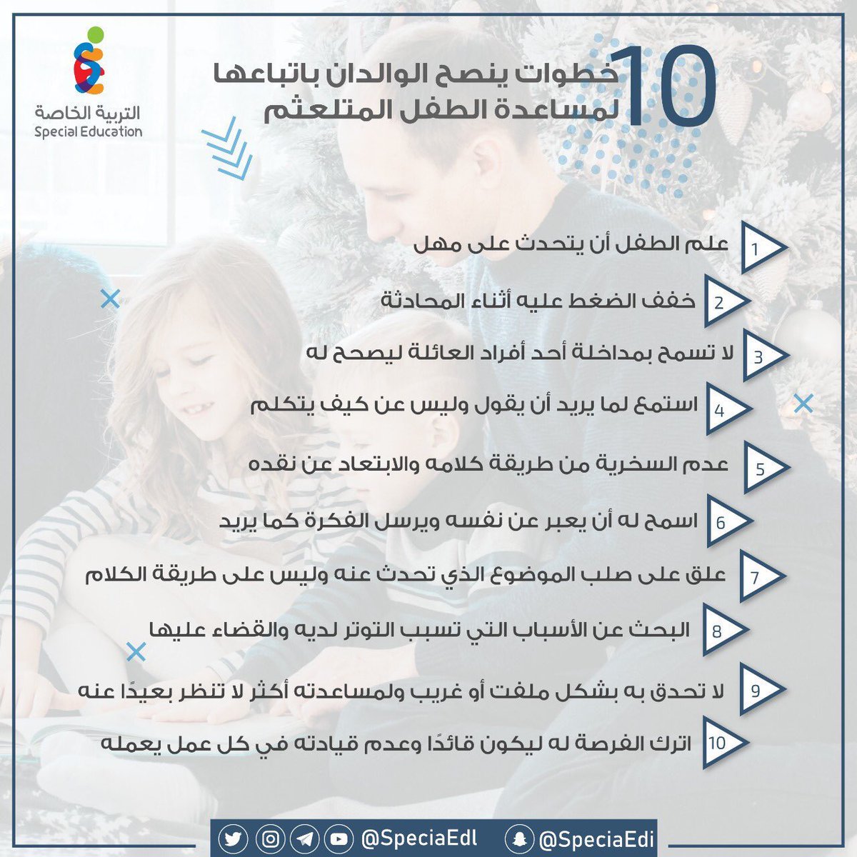 SpeciaEdl's tweet photo. 10 خطوات ينصح الوالدان باتباعها لمساعدة الطفل الملتعثم 🗣

#انفوجرافيك_التربية_الخاصة https://t.co/iW9G2m2uim