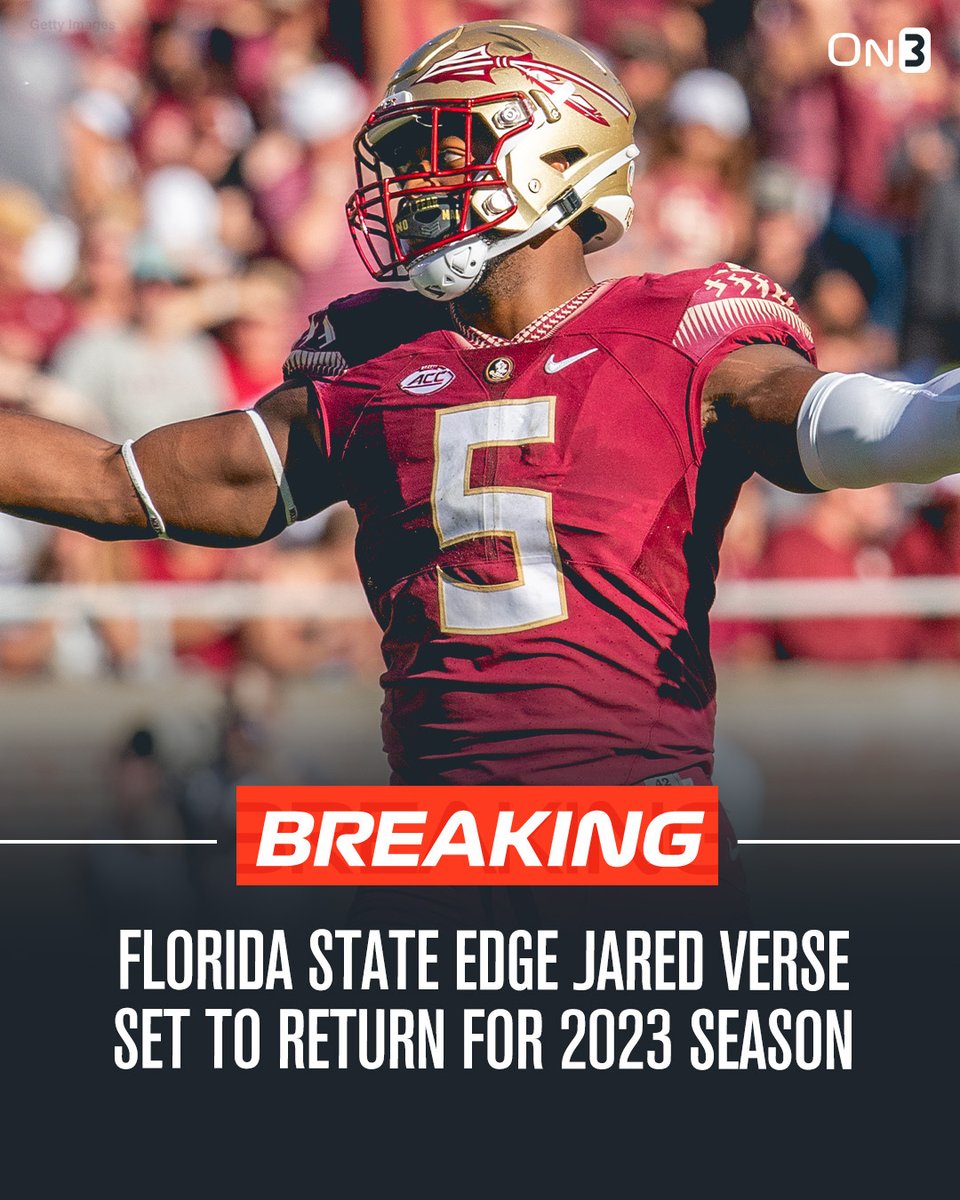 On3's tweet photo. 🚨BREAKING🚨 Florida State EDGE Jared Verse will return to the Seminoles for the 2023 season. 

Story: https://t.co/6nimeBUSp3 https://t.co/FZCrWA73NL