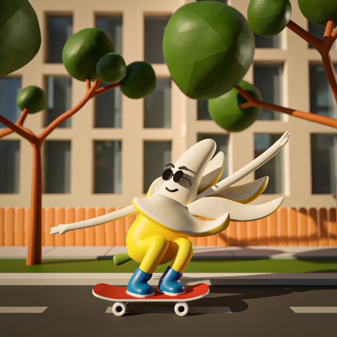 #2 - Banana skater
🔵 Available on Opensea 🔵
#bananaart #banana #bananaartist #3dillustration #motion #3dgraphic #lowpoly #nft #nfts #nftart #nftartist #cryptoart  #3dart #artwork #arteveryday #3dmodel #3dmodeling #character #characterdesign #character3d #kawaiiart #cuteart