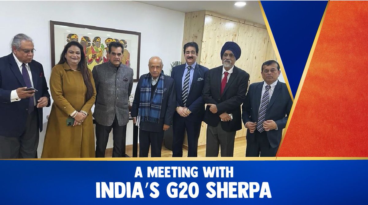 Arora3Upasana's tweet photo. Fundamentally vital meeting with Mr. @amitabhk87, #G20 #Sherpa #GOI alongside #IACCIndia National President Dr Lalit Bhasin &amp; senior office bearers of IACC discussing #India's #G20 priorities, value contribution by IACC to @g20org &amp; amplification of #international bilateral trade https://t.co/dX4BaVZoI5