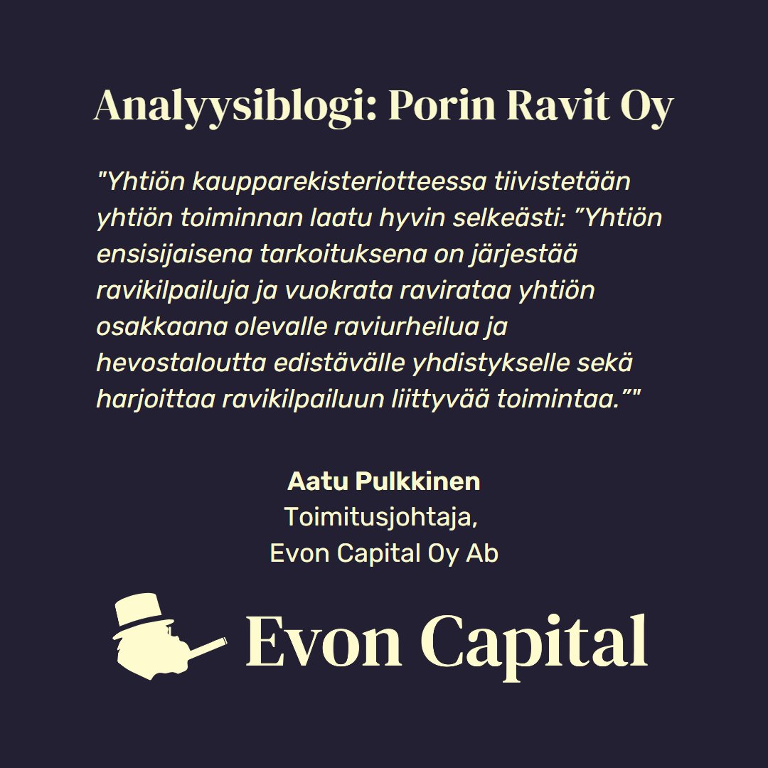 evon_capital's tweet photo. Toimitusjohtajamme @PulkkinenAatu kirjoitti analyysin Porin Ravit Oy:sta. 
Osakkaidemme toiveesta tuotamme vuonna 2023 enemmän listaamattomiin yhtiöihin liittyvää sisältöä.
Lue blogi👇
https://t.co/EjadERzfsd https://t.co/1nwStr55zR