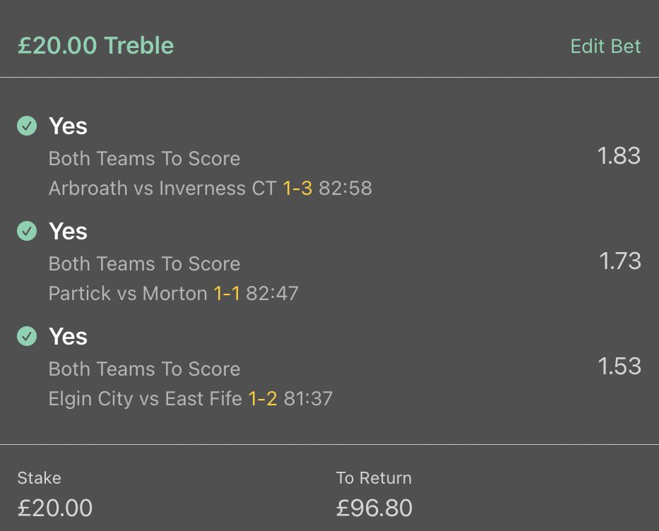 JackStatTips's tweet photo. WWWWWIIIIINNNNNEEEERRRRR
✅✅✅✅✅✅✅✅✅✅✅
Just shy of 4/1 BTTS Acca win from north of the border 💪
Solid winner there and now we keep an eye on the other accas…
Smash that Retweet and like if you want a huge afternoon!!! 💥
#YesJack https://t.co/DkWV7VLcf8
