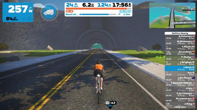 SubdueTheSloth's tweet photo. Decided to hop onto #zwift for my first #cycling in forever. Zwift looks as busy as ever, huge packs of group rides all over the place and lots of solo runners and cyclists sprinkled throughout Watopia. This may have been the only quiet section of the ride. https://t.co/bTDiMk3KIp
