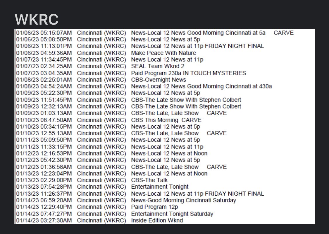 For your viewing pleasure - this week’s lineup on WKRC, WSTR and EKRC: