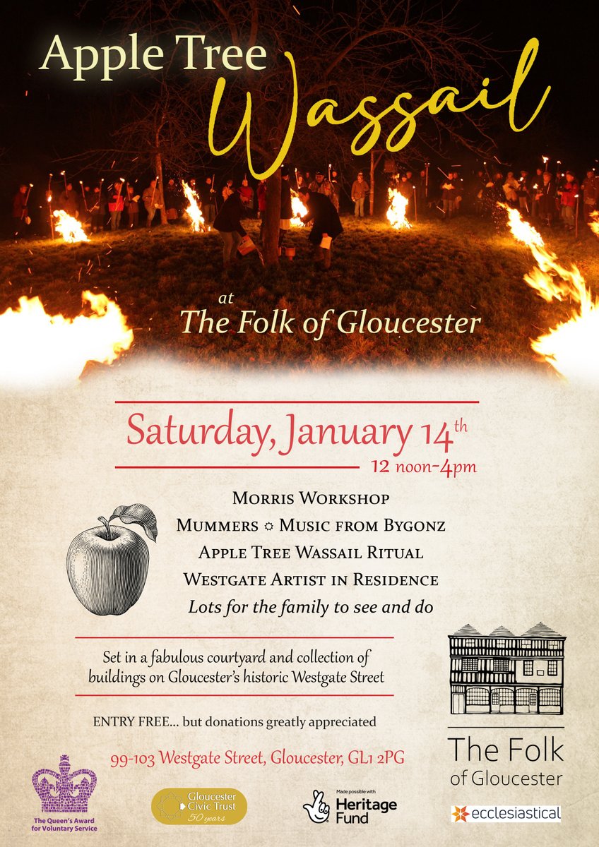 🍏 WASSAIL! Next Saturday (Jan 14th) 12 noon-4pm at the historic @thefolkofglos. #Gloucester #wassail #WaesHael @CathedralQGlos @GlosCivicTrust