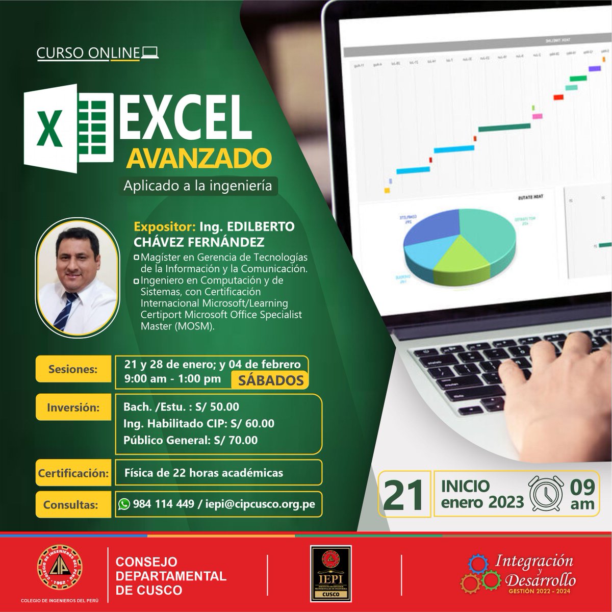 cipcusco's tweet photo. 📈👷 Curso: ❝EXCEL - Avanzado❞
Aplicado a la ingeniería

📝 Inscripción: https://t.co/FpB2Xv2fVS

🗓 INICIO: Sábado 21 de ENERO 2023
21 y 28 de enero; y 04 de febrero
⏰ 9:00 am - 1:00 pm

⚙️ #CIPCusco
🤝 Integración y Desarrollo 👷🏻👷🏻‍♀️
https://t.co/IK7gbLBsaG https://t.co/Zg86L4cKwa