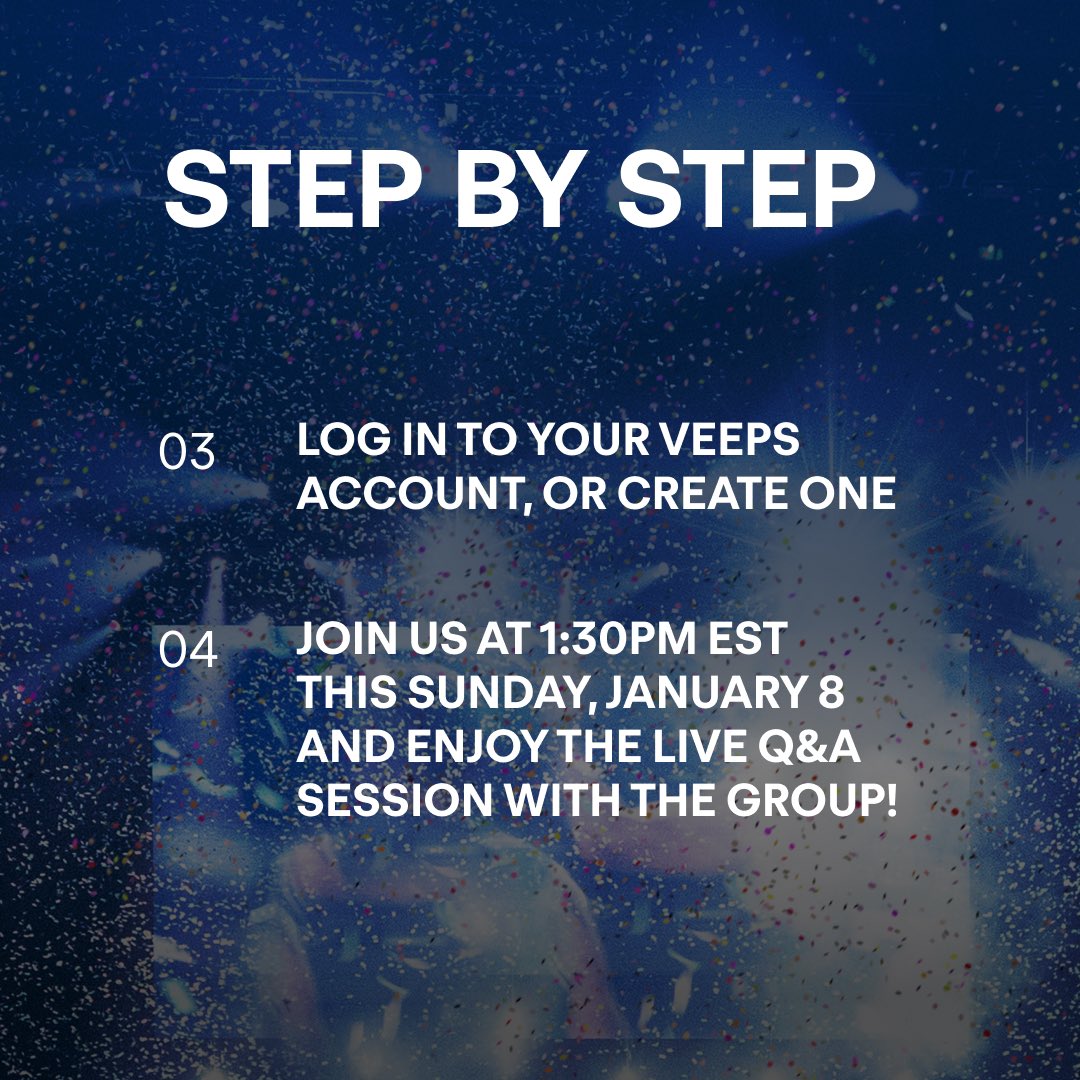 NKOTB's tweet photo. Hi BH Family! We will be doing a FREE Q&amp;A this Sunday at 1:30pm EST right before the premiere of our @Veeps concert. Check it out at https://t.co/JyNthrAmUf. Here are the #stepbystep instructions on how to view it and let us know what questions you’d like answered in the comments https://t.co/ZPJLCGzJtO